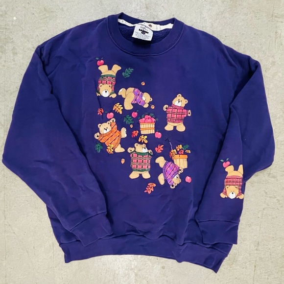 vintage 90s kitschy autumn teddy bear crewneck - Picture 1 of 5